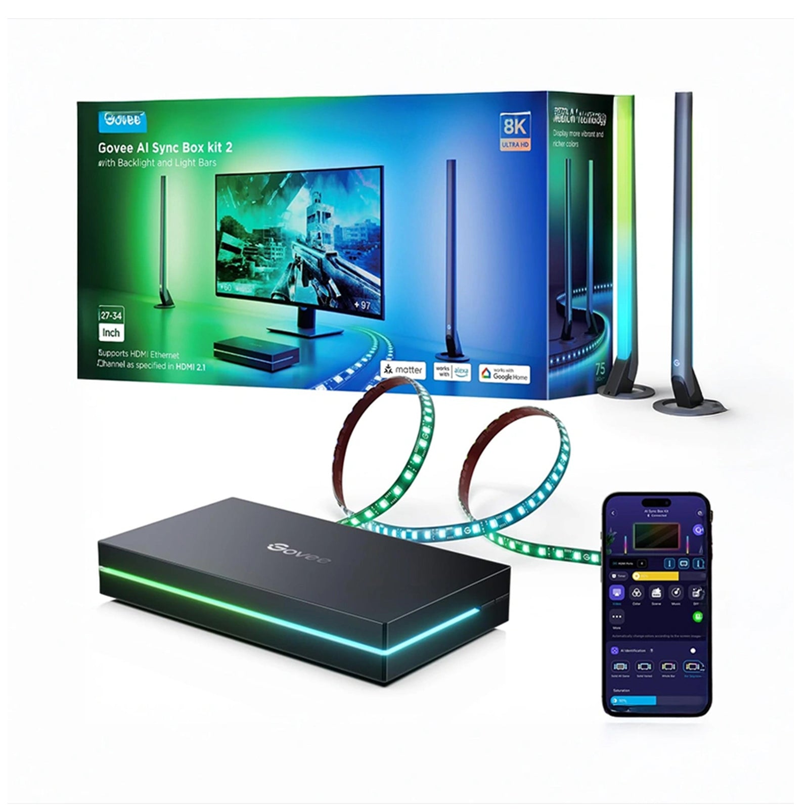 Govee HDMI 2.1 Sync Box Kit 2 for 27-34 inch PCs